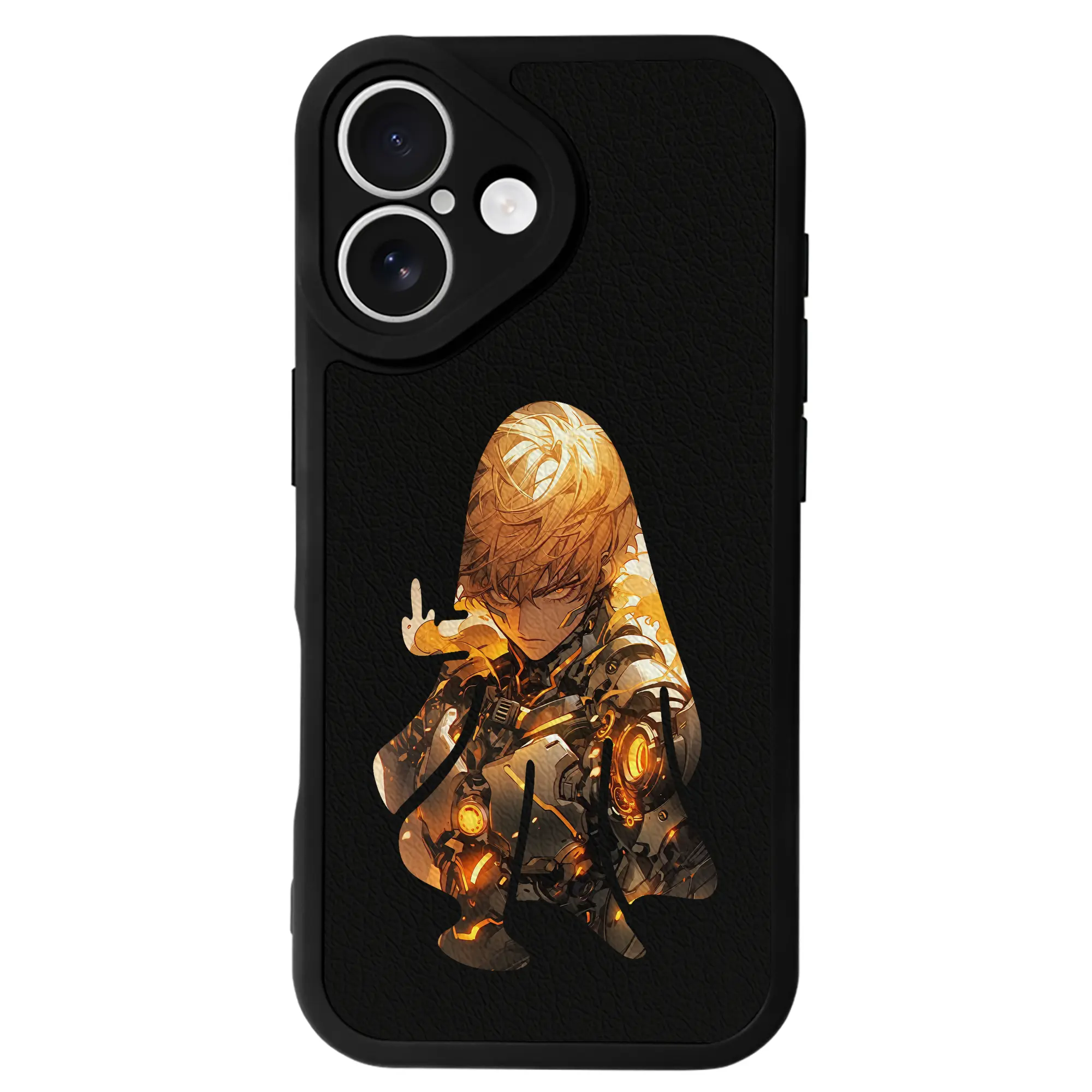 ワンパンマン グッズ ジェノス - IPhone 16シリーズ対応 ・ シリコンスマホケース ・ レザー調 ・ 高精度フィット ・ 耐衝撃 ・ ワイヤレス充電対応 ・ 精密カット